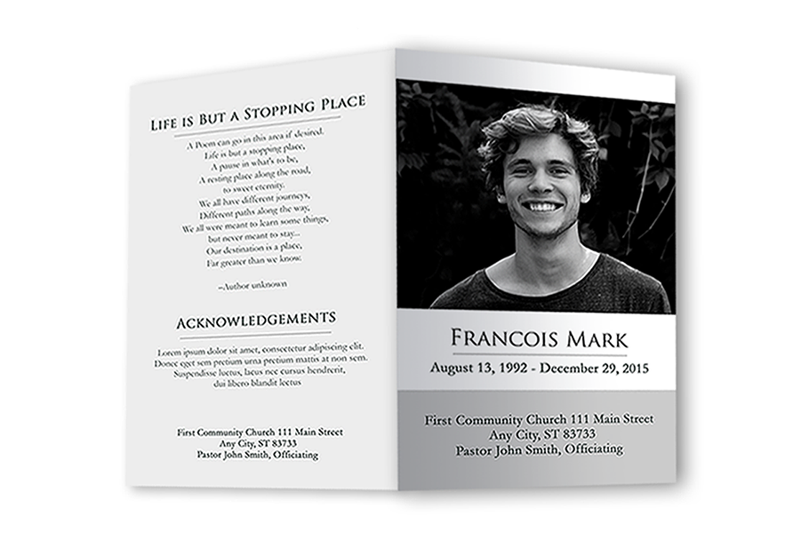 Funeral Program Black & White in Brochure Templates - product preview 8