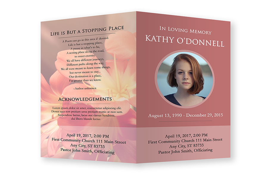 Funeral Program Template Pink in Brochure Templates - product preview 8