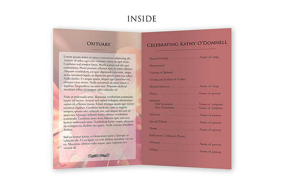Funeral Program Template Pink in Brochure Templates - product preview 1