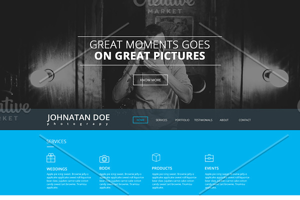 Photographer One Page Website PSD