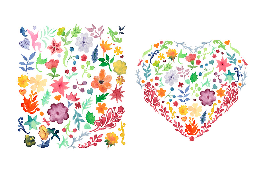 Flowers and leaves watercolor set in Illustrations - product preview 8