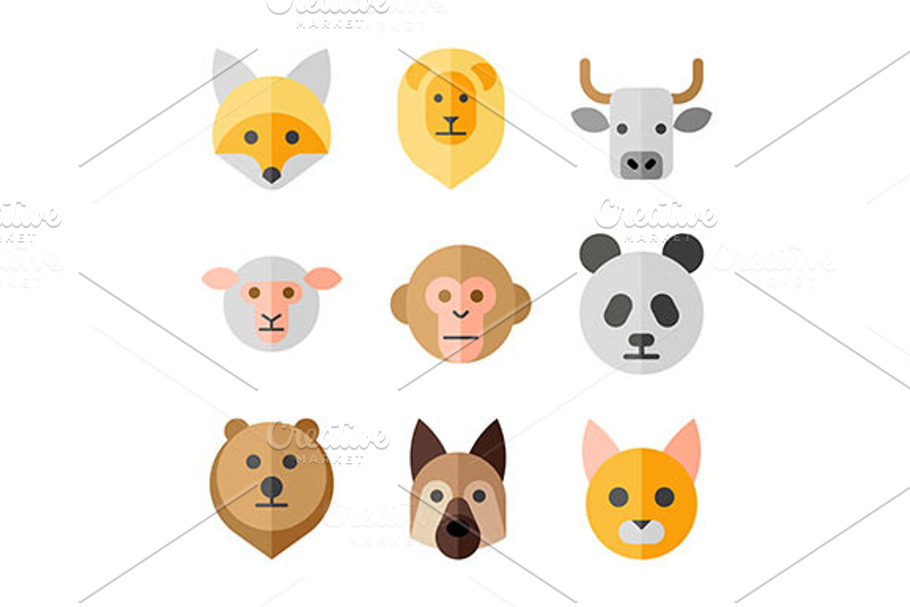 Animals heads icons in Graphics - product preview 8