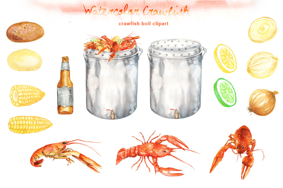 Watercolor crawfish Cliparts