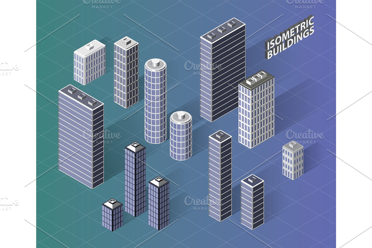 Vector isometric buildings set. in Objects - product preview 8