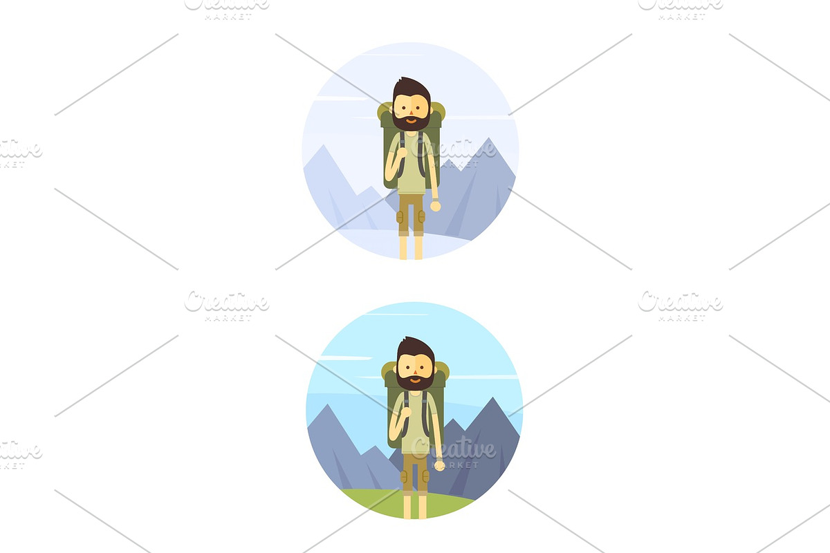 Flat cartoon hiking man in Illustrations - product preview 8