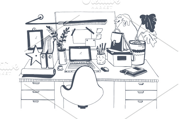 Modern workplace in sketch style. in Illustrations - product preview 3