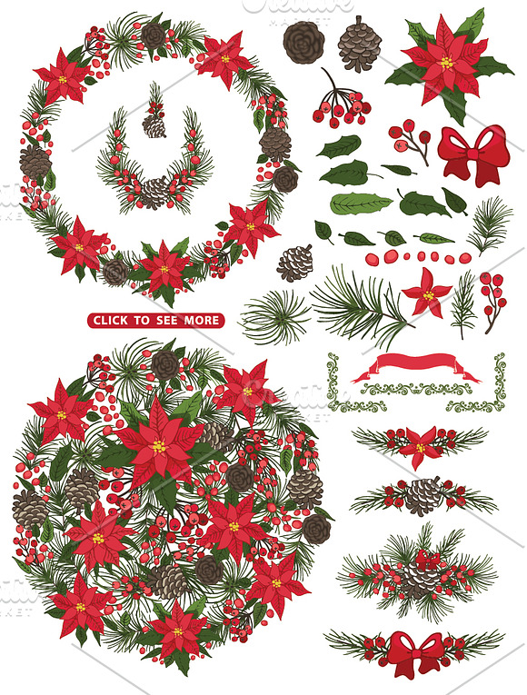 Christmas poinsettia Wreath,group2 in Card Templates - product preview 1