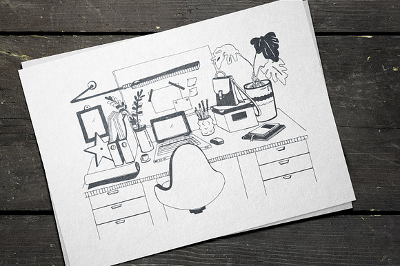 Modern workplace in sketch style. in Illustrations - product preview 4