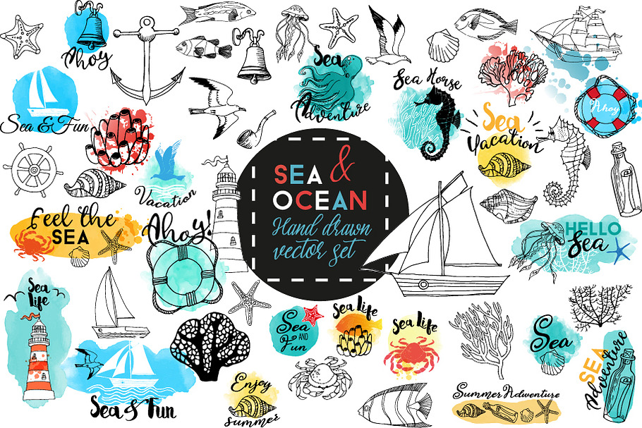 Sea & Ocean.Vector hand drawn set in Illustrations - product preview 8