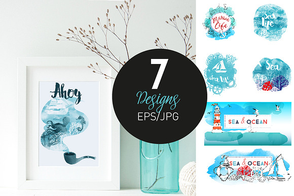 Sea & Ocean.Vector hand drawn set in Illustrations - product preview 3