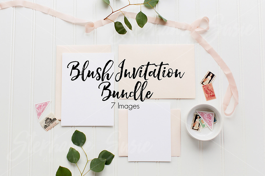 Blush Invitation Lay Flat Bundle in Print Mockups - product preview 8