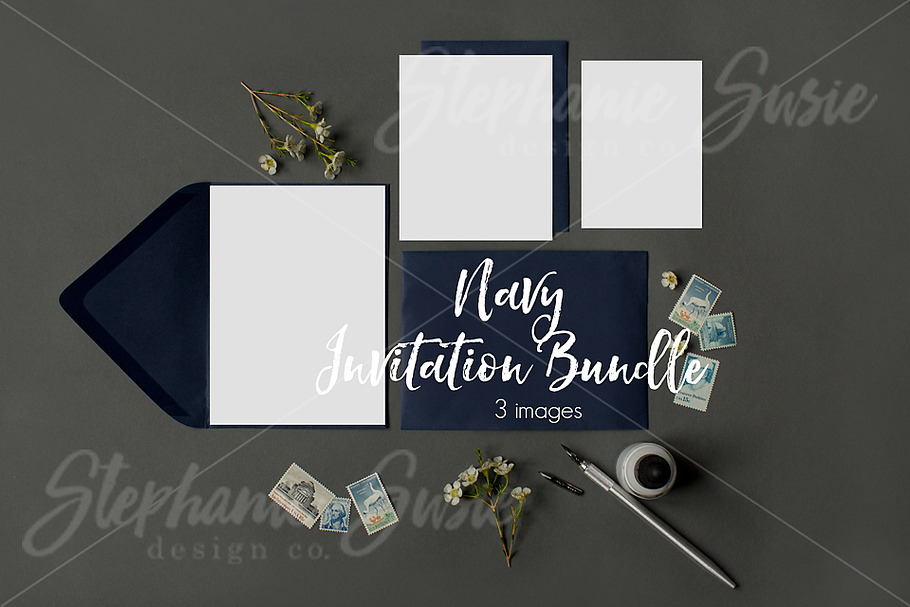 Navy Invitation Lay Bundle in Print Mockups - product preview 8