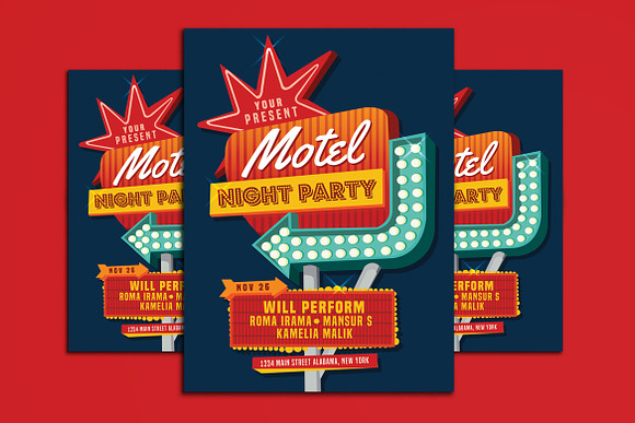 Motel Sign Party Flyer in Flyer Templates - product preview 2
