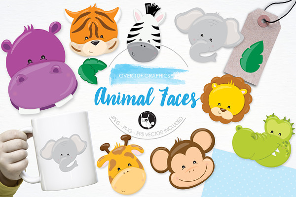 Animal faces illustration pack