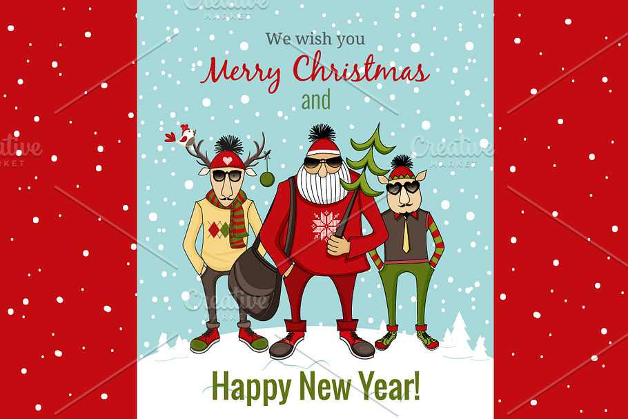 Funny Santa, Deer and Elf in Illustrations - product preview 8