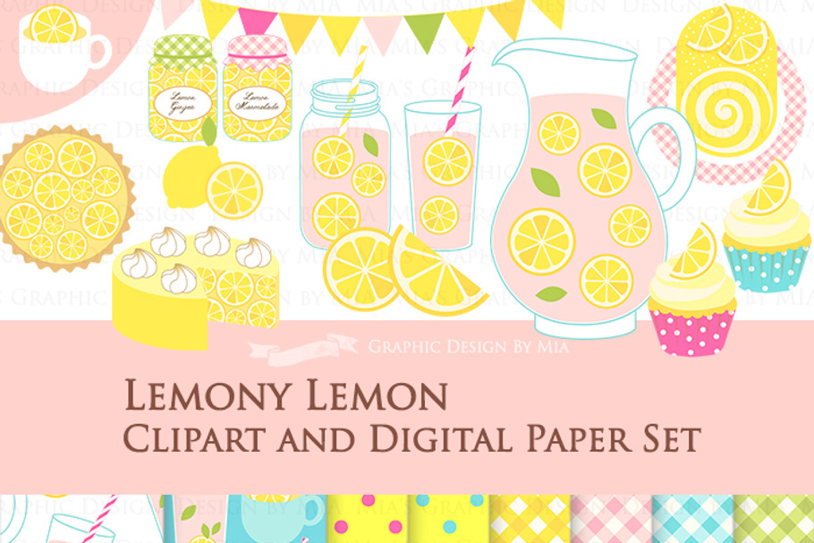Lemonade Clipart+Pattern set in Illustrations - product preview 8