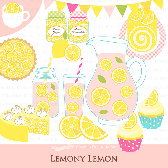 Lemonade Clipart+Pattern set in Illustrations - product preview 1