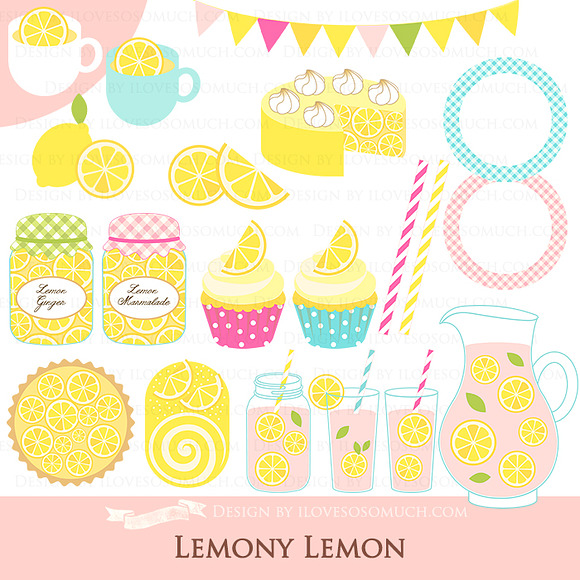 Lemonade Clipart+Pattern set in Illustrations - product preview 2
