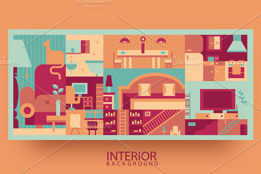 Interior flat background in Illustrations - product preview 8