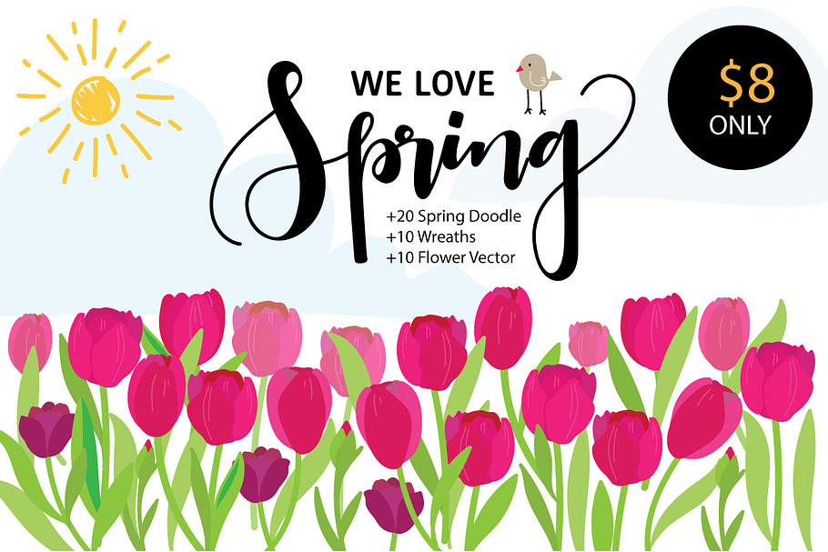 WE LOVE SPRING VECTOR ELEMENTS in Illustrations - product preview 8