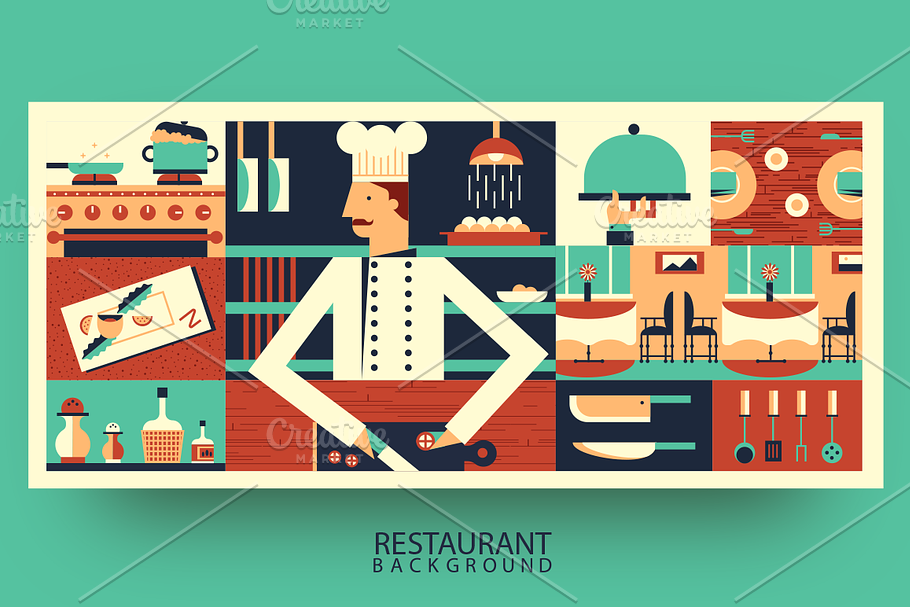 Chef in restaurant background in Illustrations - product preview 8
