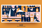 Bar and bartender background flat