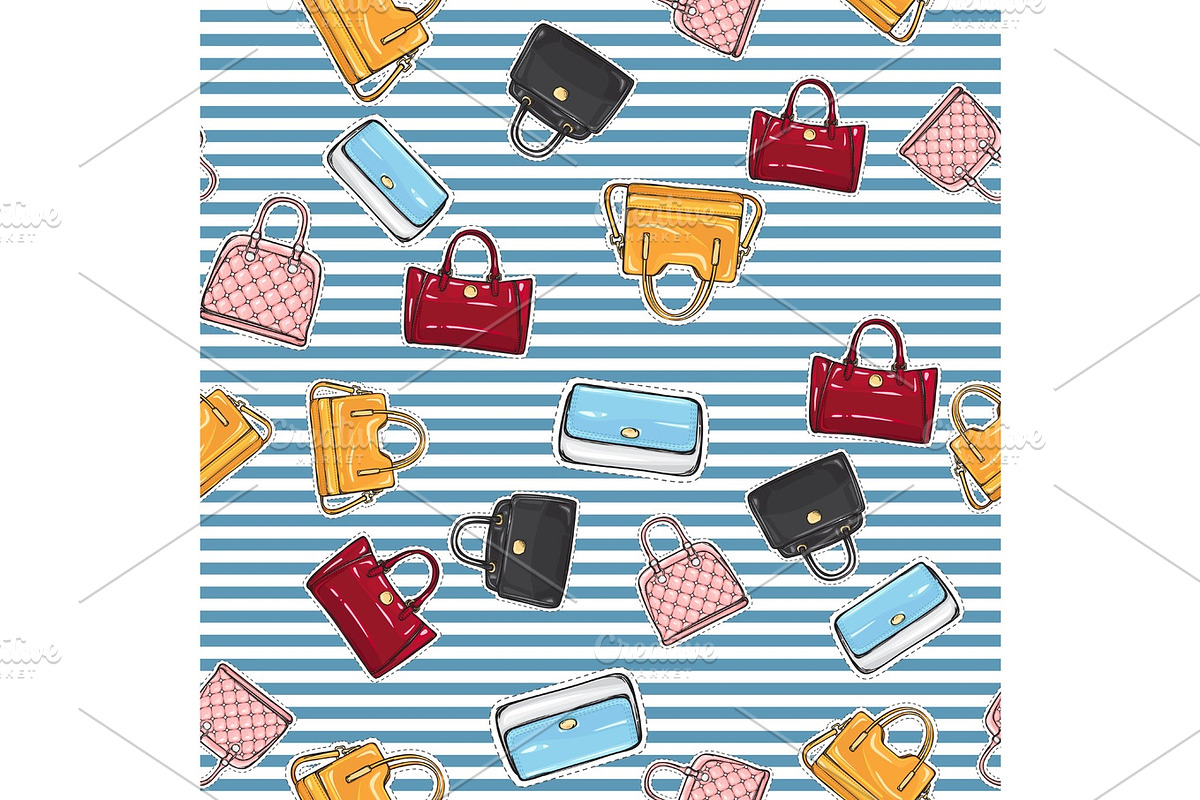 Set of Different Women Handbags. Endless Texture in Illustrations - product preview 8