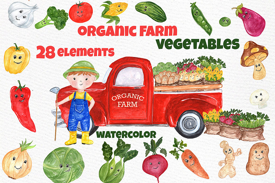 Watercolor Vegetables clipart in Illustrations - product preview 8