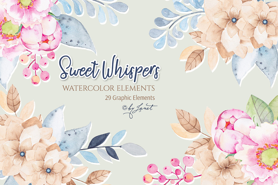 Sweet Whispers - watercolor elements in Illustrations - product preview 8