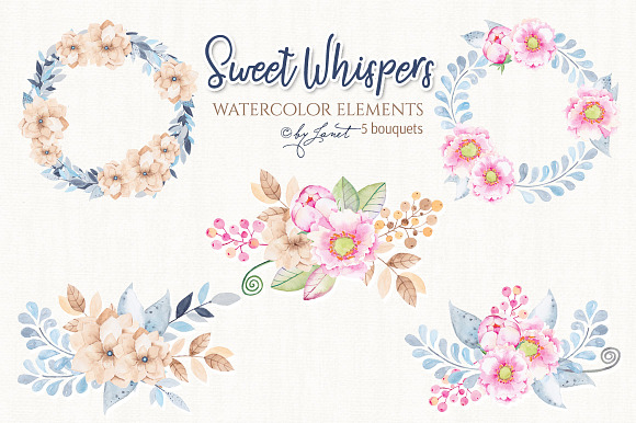 Sweet Whispers - watercolor elements in Illustrations - product preview 1