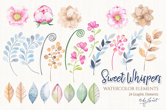 Sweet Whispers - watercolor elements in Illustrations - product preview 2