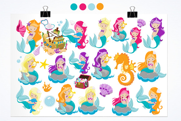 Mermaid illustration pack in Illustrations - product preview 1