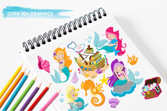 Mermaid illustration pack in Illustrations - product preview 2