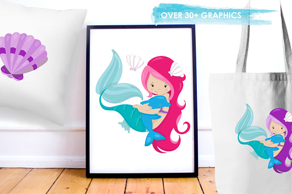 Mermaid illustration pack in Illustrations - product preview 4
