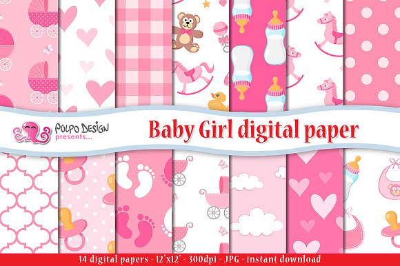 Baby Girl digital paper in Patterns - product preview 1