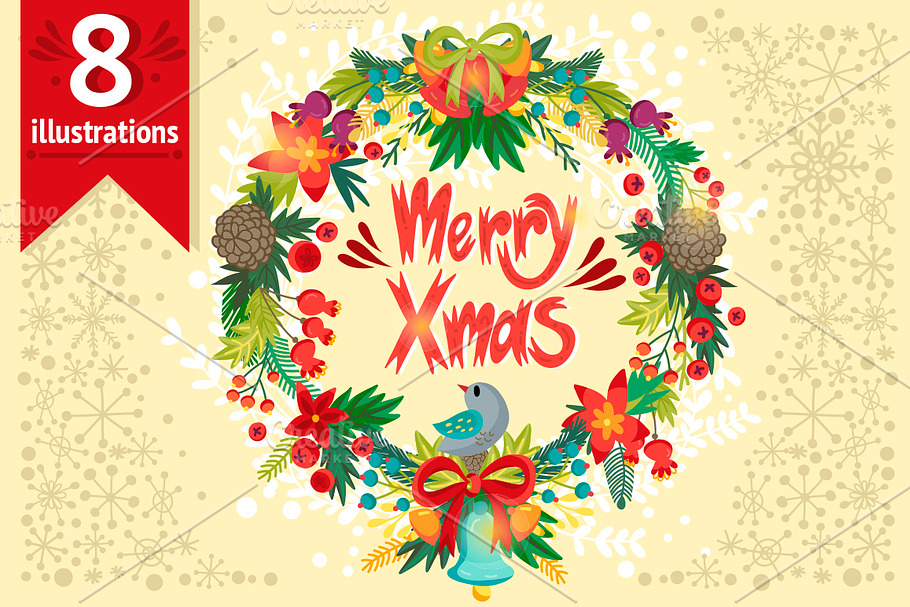Festive wreaths in Illustrations - product preview 8