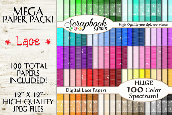 100 Colors Lace Pattern Papers