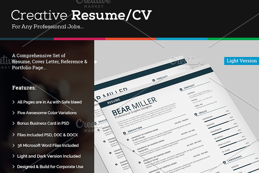 CV/Resume Set Template with MS Word in Resume Templates - product preview 8