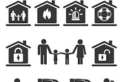 Family Home and Auto Insurance Icons