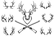 Set of antlers with trophy and guns