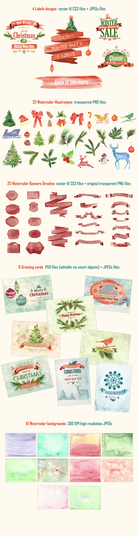 Watercolor Winter Design Pack in Photoshop Brushes - product preview 1