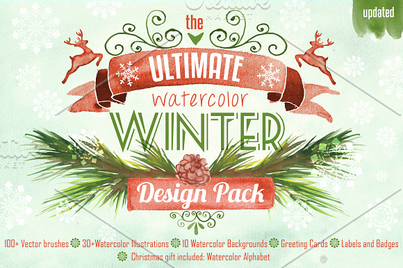 Watercolor Winter Design Pack in Photoshop Brushes - product preview 3