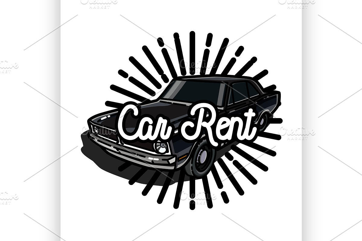 Color vintage car rent emblem in Illustrations - product preview 8