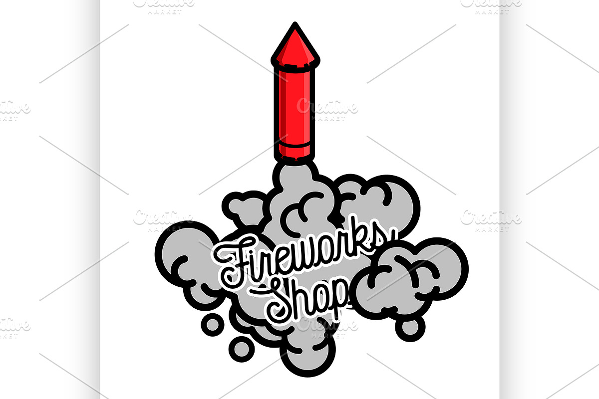 Color vintage fireworks shop emblem in Illustrations - product preview 8