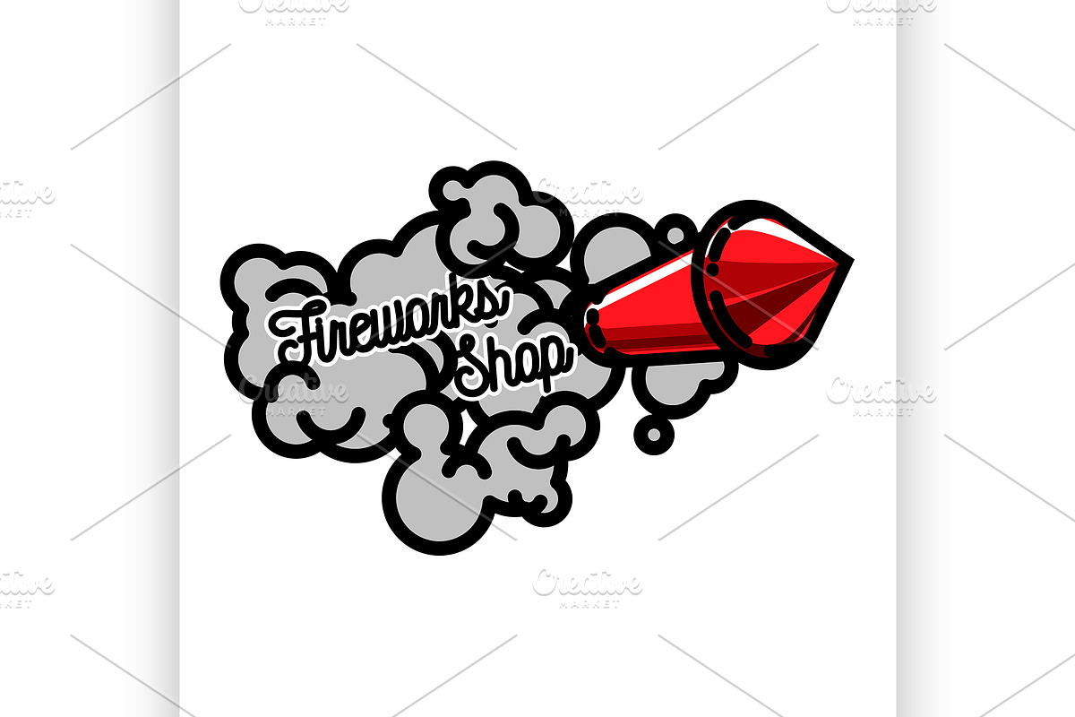 Color vintage fireworks shop emblem in Illustrations - product preview 8