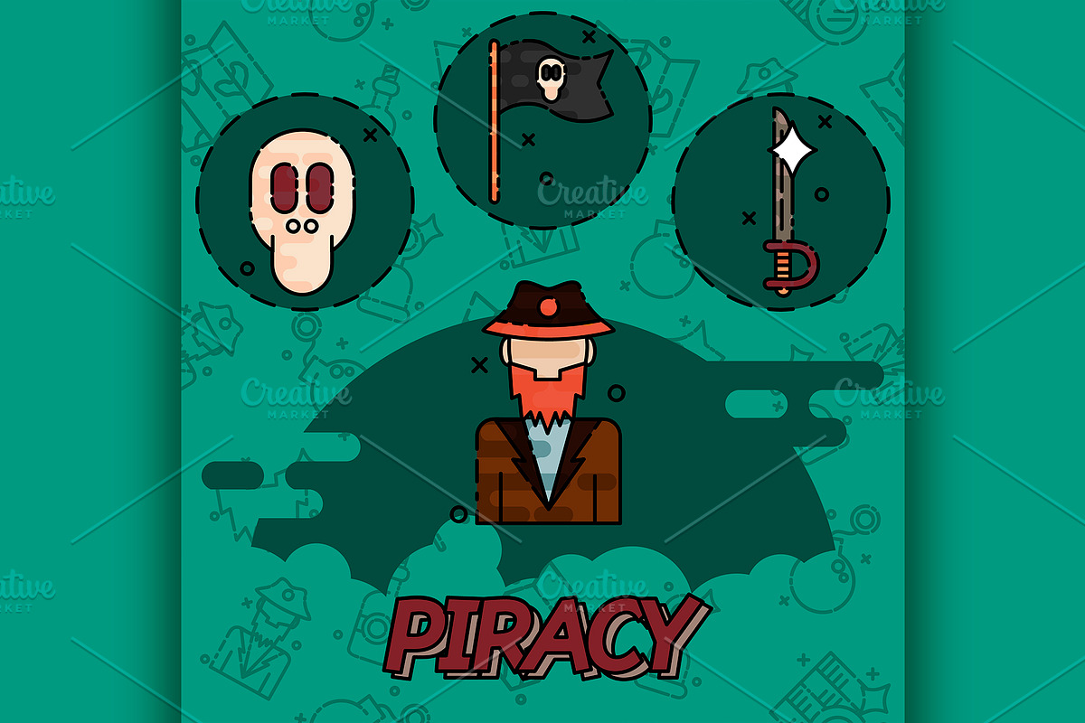 Piracy flat concept icons in Illustrations - product preview 8
