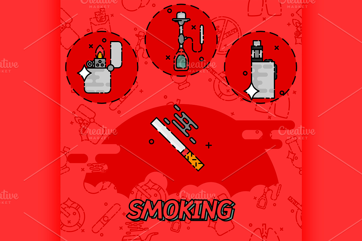 Smoking flat concept icons in Illustrations - product preview 8