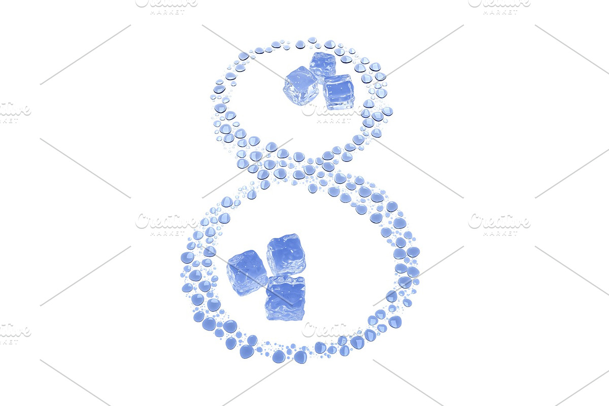 number 8 made of water drops and ice boxes isolated on white background. Happy womans day desig 3d illustration in Illustrations - product preview 8