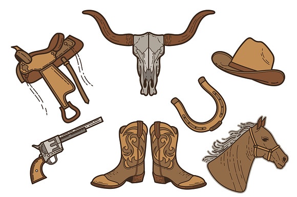 Coboy Wild West Vector Set in Illustrations - product preview 1