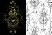 Compass Tattoo+Seamless Patterns